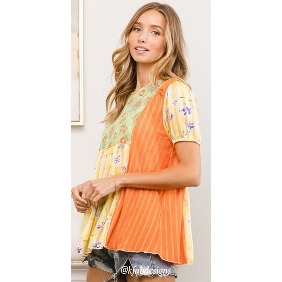 ❤️LAST ONE! Amazing Color Block Color Print Floral Swing Top! - Picture 4 of 6